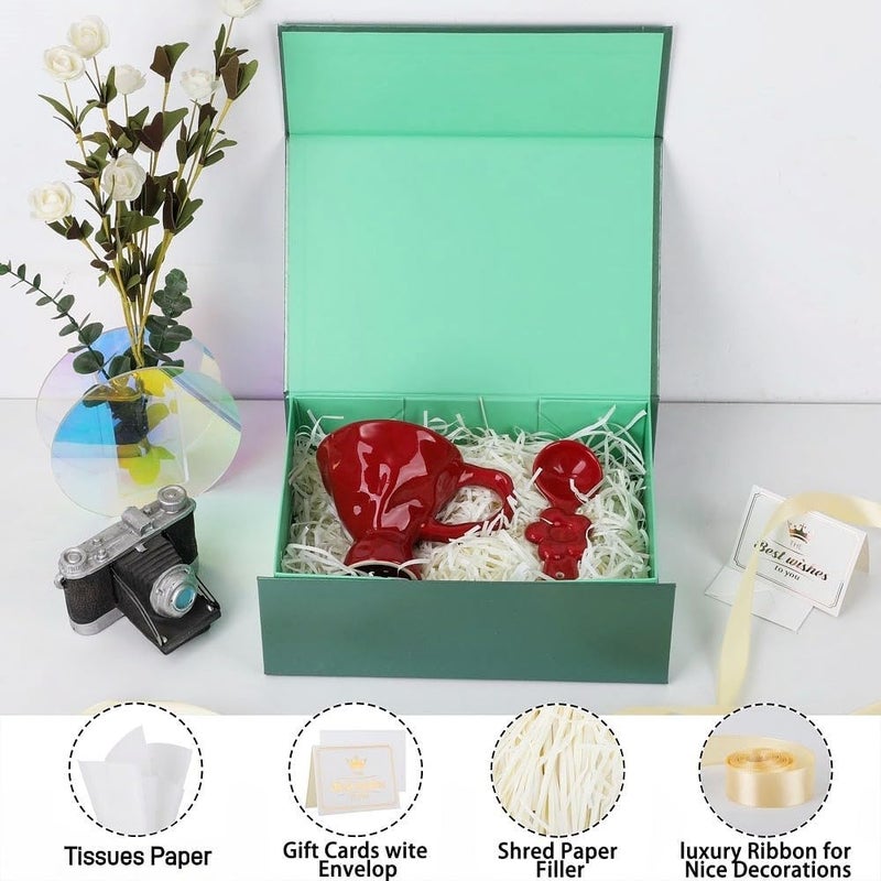 UoeRing 6 Pack Green Gift Box 11.5x8x4 inch Luxury Gift Box for Presents with Magnetic Lid Collapsible,Birthday,Christmas,Contains Card, Ribbon, Tissue Paper,Shredded Paper Fille - Image 3